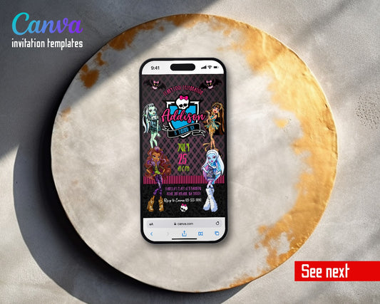 Monster High Blue Shield Bat Wings Video Birthday Invitation | Animated Evite | Editable Canva