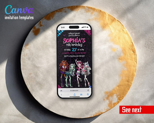 Monster High Leopard Print Big Dolls Video Birthday Invitation | Animated Evite | Editable Canva