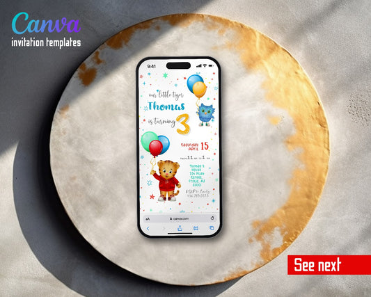 Daniel Tiger's Neighborhood Star Sprinkle Balloons Video Birthday Invitation | Animated Evite | Editable Canva