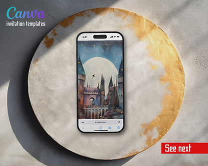 Harry Potter Flying Car Scroll Owl Video Birthday Invitation | Animated Evite | Editable Canva