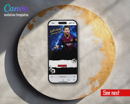 Messi Fifa Soccer Barcelona Star Stadium Crowd Video Birthday Invitation | Animated Evite | Editable Canva