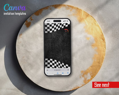 Nascar Racing Ricky Bobby Shake Bake Black Flags Video Birthday Invitation | Animated Evite | Editable Canva