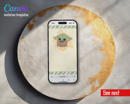Baby Yoda Grogu Star Wars Mandalorian Sipping Cup Video Birthday Invitation | Animated Evite | Editable Canva