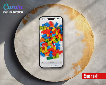 Lego Scattered Bright Bricks Video Birthday Invitation | Animated Evite | Editable Canva