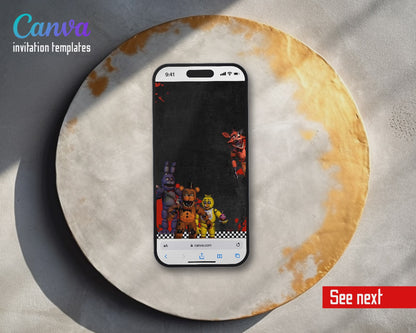 Five Nights at Freddy's Dripping Blood Animatronics Video Birthday Invitation | Animated Evite | Editable Canva