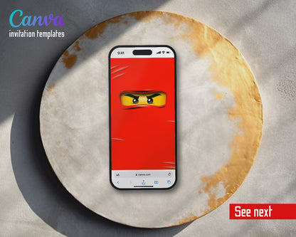 Ninjago Minifigures Lego Red Ninja Eyes Video Birthday Invitation | Animated Evite | Editable Canva