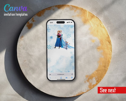 Frozen Elsa Snowflake Sisters Watercolor Video Birthday Invitation | Animated Evite | Editable Canva