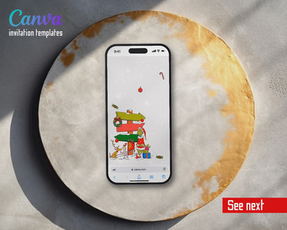 The Grinch Merry Grinchmas Signpost Sleigh Video Birthday Invitation | Animated Evite | Editable Canva