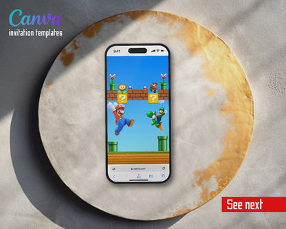 Super Mario Bros Blue Sky Goomba Blocks Video Birthday Invitation | Animated Evite | Editable Canva