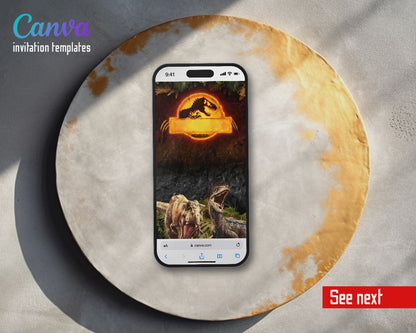 Jurassic World Dinosaur Glowing Orange Logo Jungle Video Birthday Invitation | Animated Evite | Editable Canva