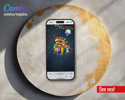 Super Mario Bros Chalk Crew Party Video Birthday Invitation | Animated Evite | Editable Canva