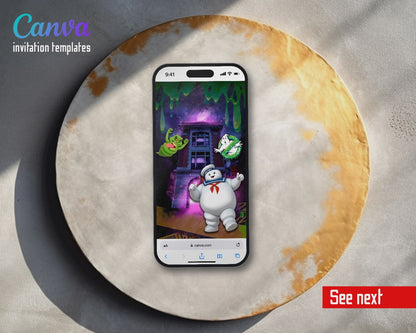 Ghostbusters Firehouse Slimer Stay Puft Video Birthday Invitation | Animated Evite | Editable Canva