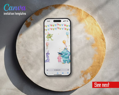 Monsters, Inc. Bunting Randall Two Video Birthday Invitation | Animated Evite | Editable Canva