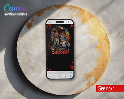 Horror Killer Movie Party Squad Circle Video Birthday Invitation | Animated Evite | Editable Canva