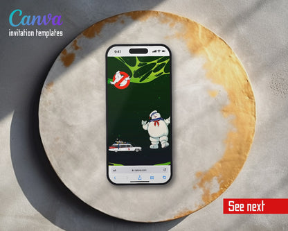 Ghostbusters Slime Dripping Ecto-1 Video Birthday Invitation | Animated Evite | Editable Canva
