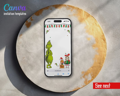 The Grinch Merry Grinchmas Christmas Lights Candy Canes Video Birthday Invitation | Animated Evite | Editable Canva