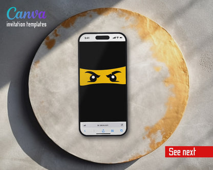 Lego Ninja Yellow Mask Eyes Video Birthday Invitation | Animated Evite | Editable Canva