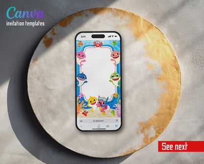 Baby Shark Glitter Frame Underwater Video Birthday Invitation | Animated Evite | Editable Canva
