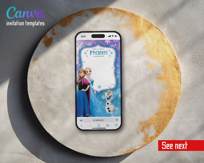Frozen Elsa Glitter Frame Trio Video Birthday Invitation | Animated Evite | Editable Canva
