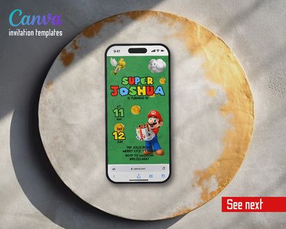Super Mario Bros Green Gift Coins Video Birthday Invitation | Animated Evite | Editable Canva