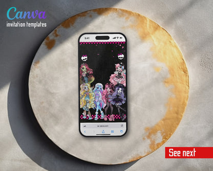 Monster High Checkered Ghoul Girls Video Birthday Invitation | Animated Evite | Editable Canva