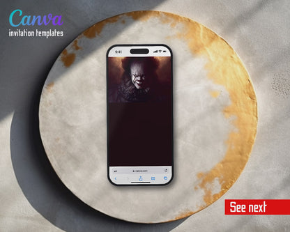 Horror Killer Movie Party Pennywise I See You Video Birthday Invitation | Animated Evite | Editable Canva