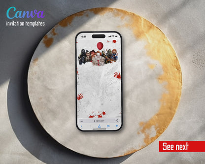 Horror Killer Movie Party Blood Splatter Marathon Video Birthday Invitation | Animated Evite | Editable Canva