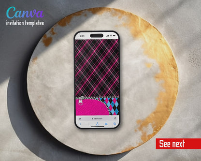 Monster High Zipper Plaid Skull Crest Video Birthday Invitation | Animated Evite | Editable Canva
