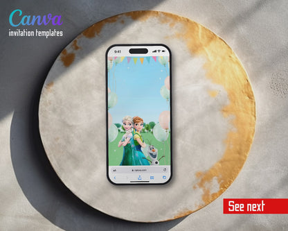 Frozen Elsa Fever Garden Balloons Video Birthday Invitation | Animated Evite | Editable Canva