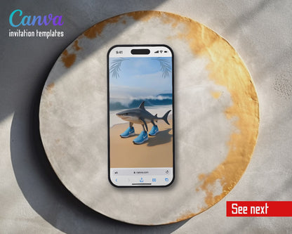 italian BrainRot meme Tralalelo Tralala Sneaker Shark Beach Video Birthday Invitation | Animated Evite | Editable Canva