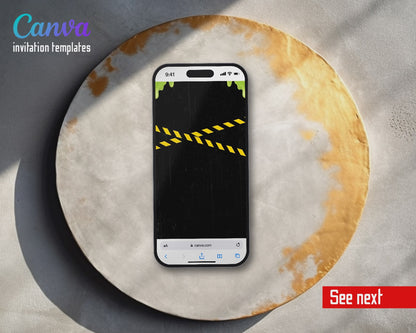 Ghostbusters Slime Drip Hazard Tape Video Birthday Invitation | Animated Evite | Editable Canva