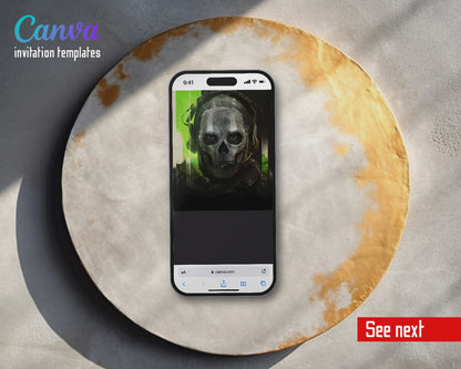 Call Of Duty Ghost Skull Crosshair Video Birthday Invitation | Animated Evite | Editable Canva