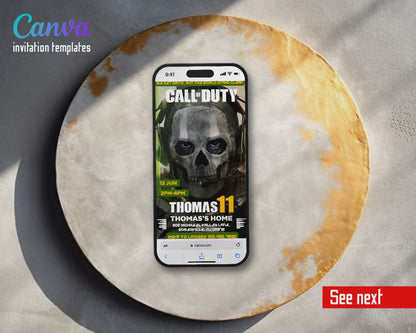 Call Of Duty Ghost Face Closeup Video Birthday Invitation | Animated Evite | Editable Canva
