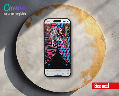 Monster High Zebra Argyle Dance Group Video Birthday Invitation | Animated Evite | Editable Canva