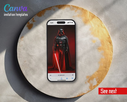 Darth Vader Red Closeup Video Birthday Invitation | Animated Evite | Editable Canva