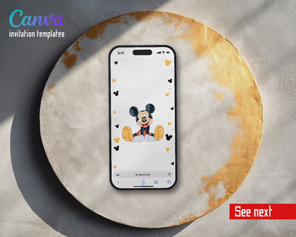 Mickey Mouse 1st Birthday Minimal Silhouettes Video Birthday Invitation | Animated Evite | Editable Canva