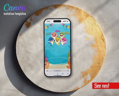 Baby Shark Doo Doo Doo Sea Floor Video Birthday Invitation | Animated Evite | Editable Canva