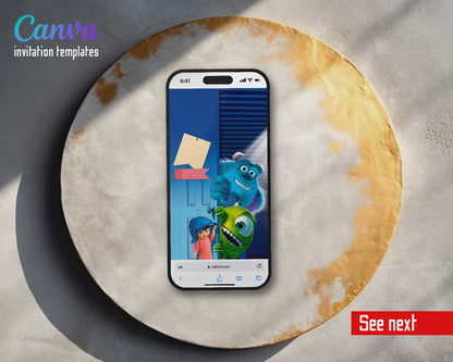 Monsters, Inc. Bedroom Door Sulley Video Birthday Invitation | Animated Evite | Editable Canva