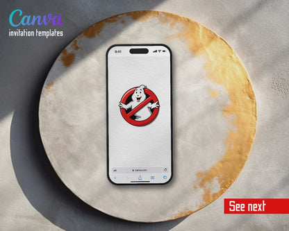 Ghostbusters Clean White Red Logo Video Birthday Invitation | Animated Evite | Editable Canva