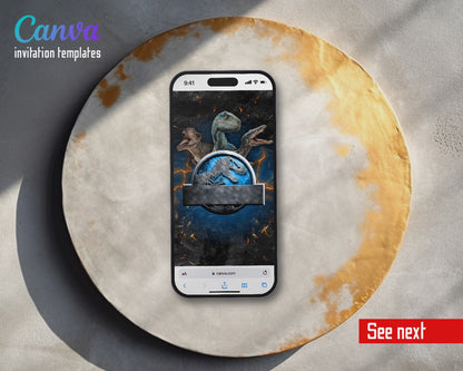 Jurassic World Dinosaur Blue Raptor Lava Cracks Video Birthday Invitation | Animated Evite | Editable Canva