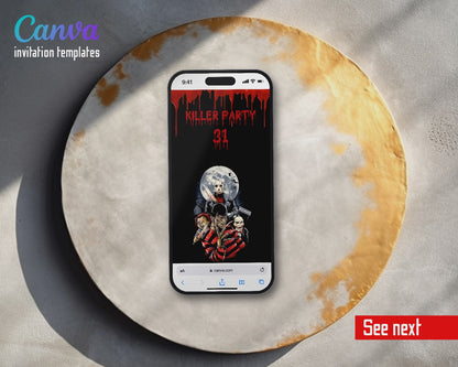 Horror Killer Movie Party Full Moon Crew Video Birthday Invitation | Animated Evite | Editable Canva
