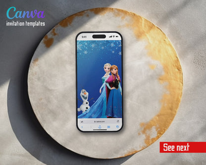 Frozen Elsa Blue Sparkle Anna Video Birthday Invitation | Animated Evite | Editable Canva