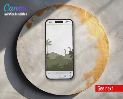 Jurassic World Dinosaur Olive Silhouette Dino Herd Video Birthday Invitation | Animated Evite | Editable Canva