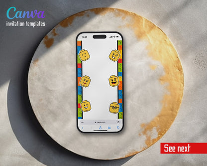 Lego Minifigures Minifigure Heads Border Video Birthday Invitation | Animated Evite | Editable Canva