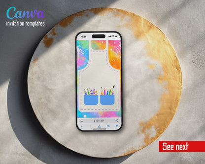Art Dress For A Mess Tie Dye Apron Video Birthday Invitation | Animated Evite | Editable Canva