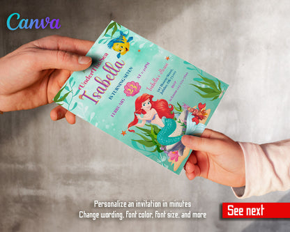Ariel The Little Mermaid customizable invitation template | Share or Print | girl | QR414