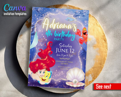 Ariel The Little Mermaid customizable invitation template | Share or Print | girl | WW346
