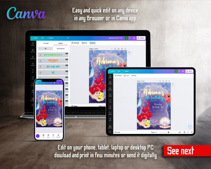 Ariel The Little Mermaid customizable invitation template | Share or Print | girl | WW346
