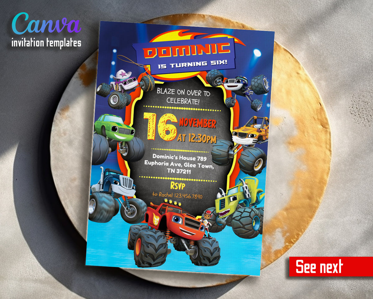 Blaze Monster Machines Trucks customizable invitation template | Share or Print | boy | FU621