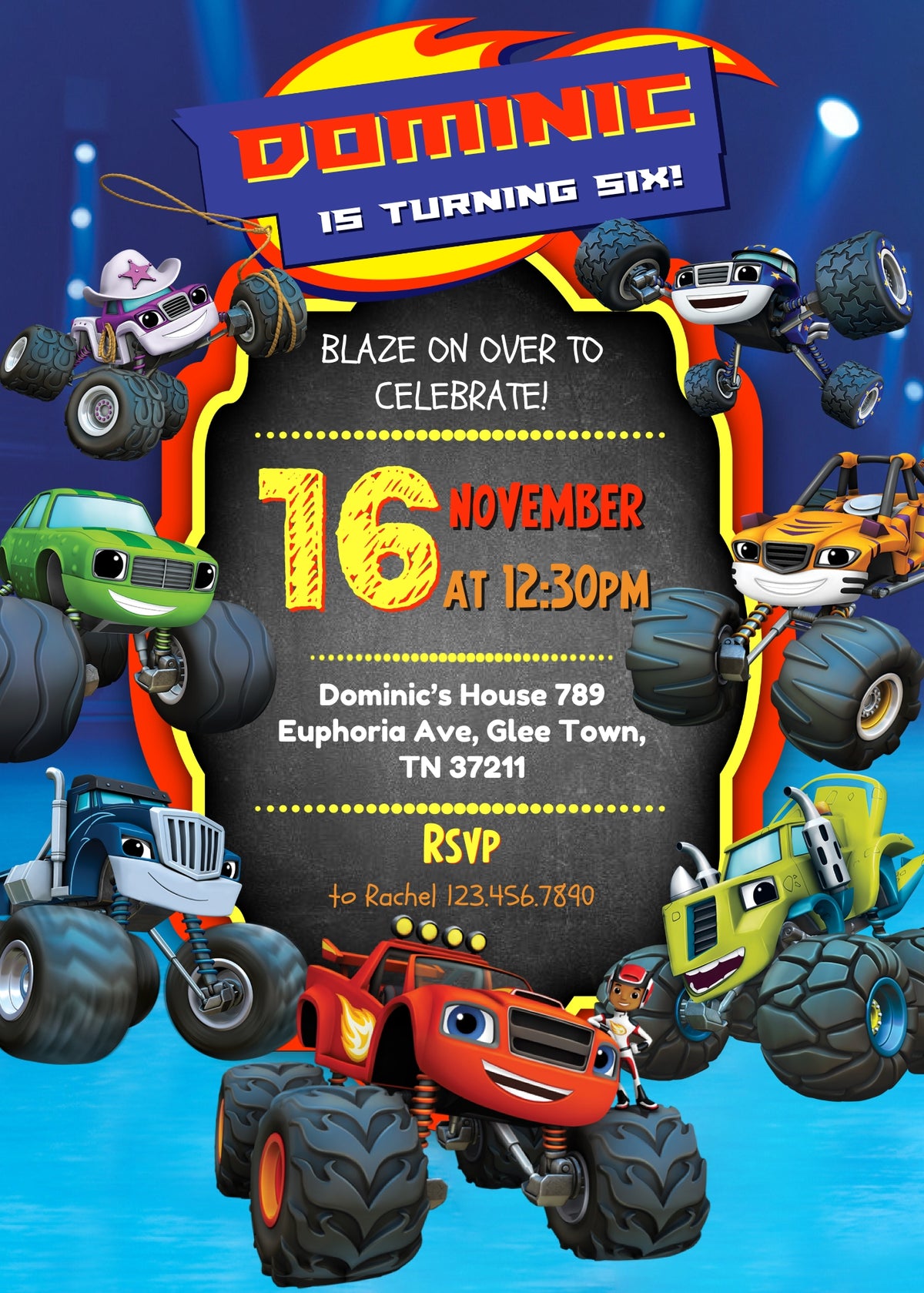 Blaze Monster Machines Trucks customizable invitation template | Share or Print | boy | FU621